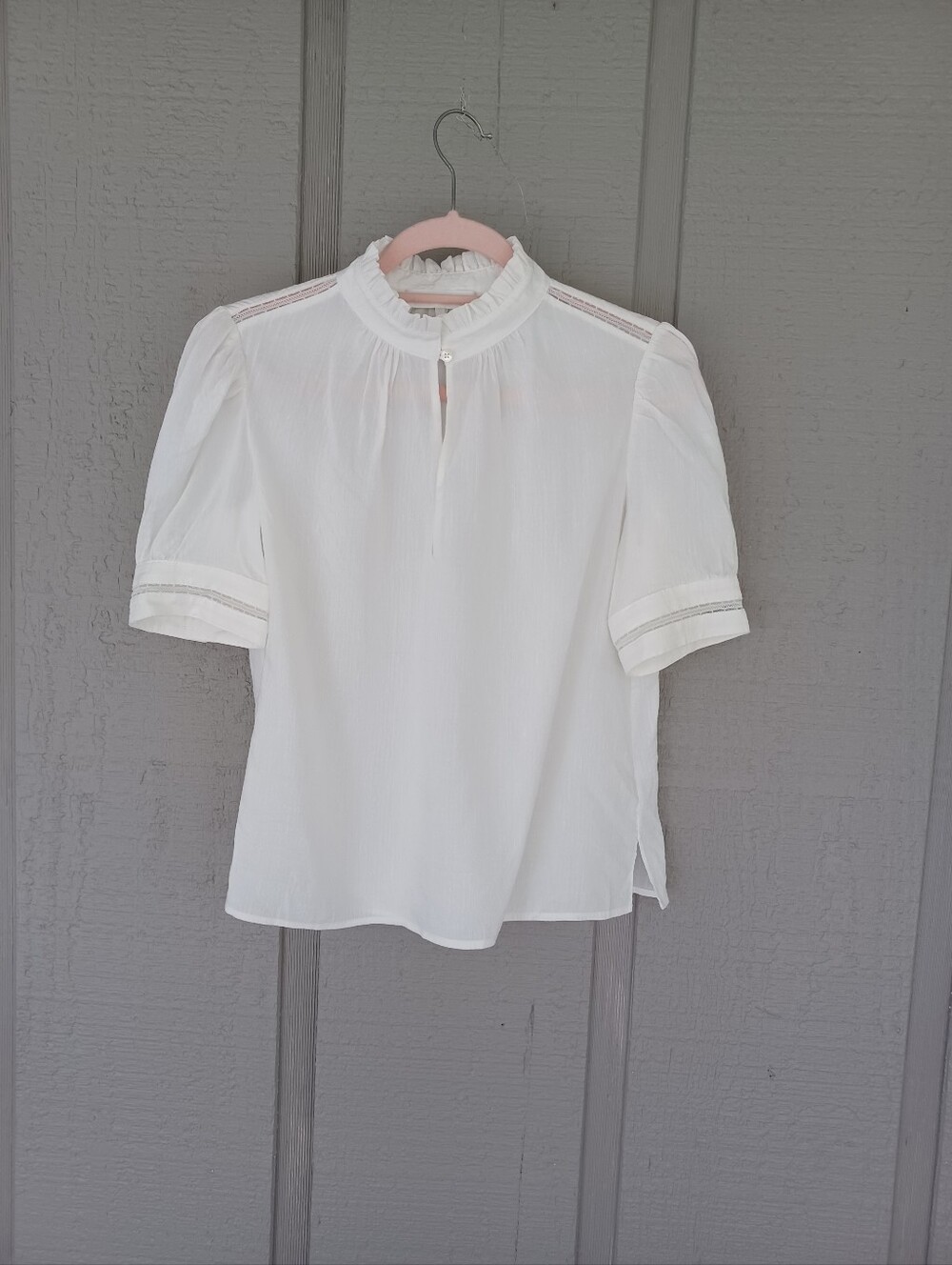 Frame Ruffle Collar Inset Lace Top Size XS Linen Blend Short Sleeve Feminine